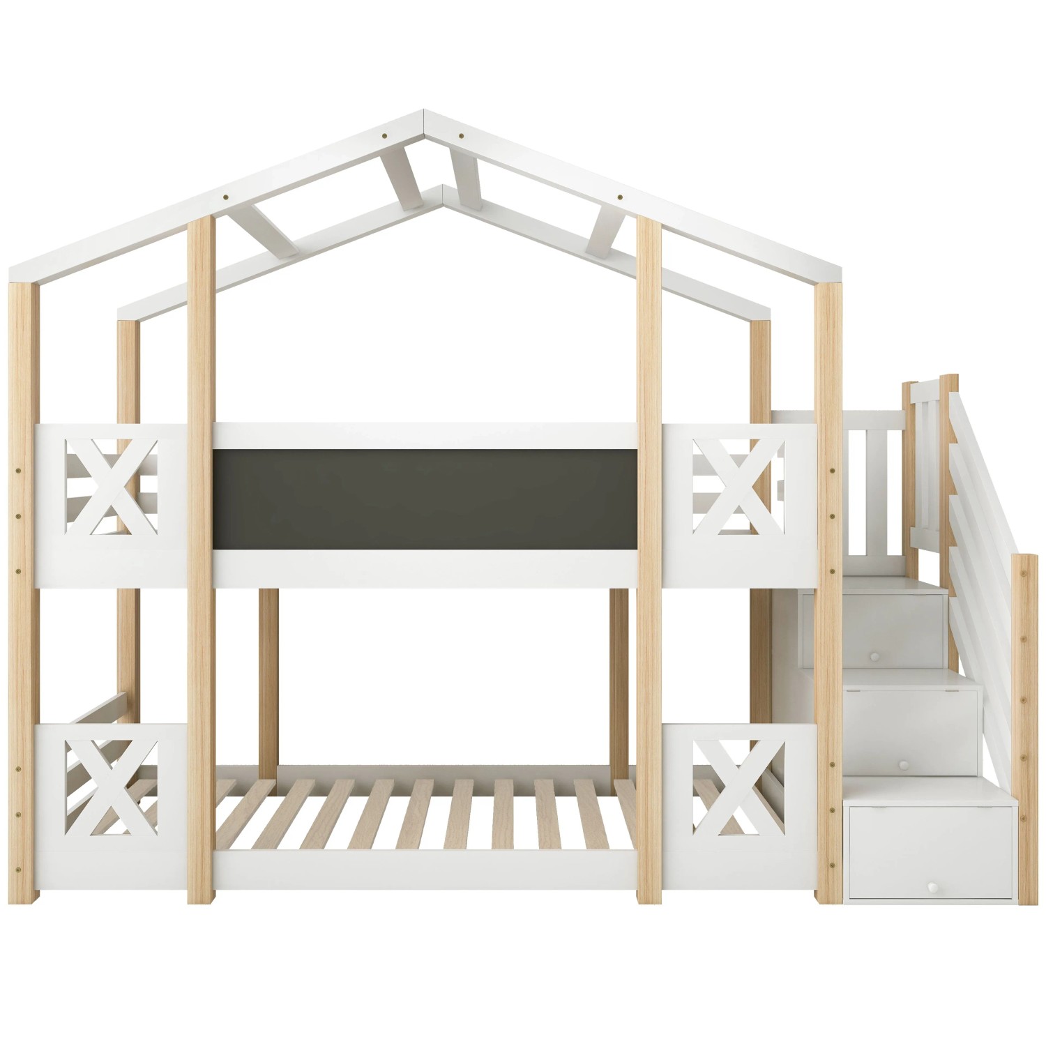 okwish Etagenbett 90x200cm mit Treppe Stauraum Kinderzimmer Natur Weiß ohne Matratze