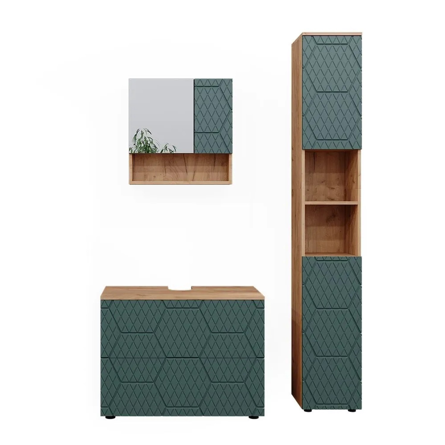 Vicco Badmöbel-Set Irma Grün/Goldkraft Eiche 80 x 59 3-teilig
