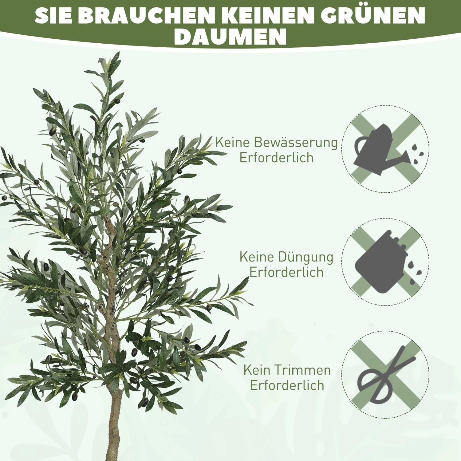 Realistischer HOMCOM künstlicher Olivenbaum 180 cm mit grünen Blättern und Oliven; pflegeleicht, kein Gießen, Düngen, Trimmen.