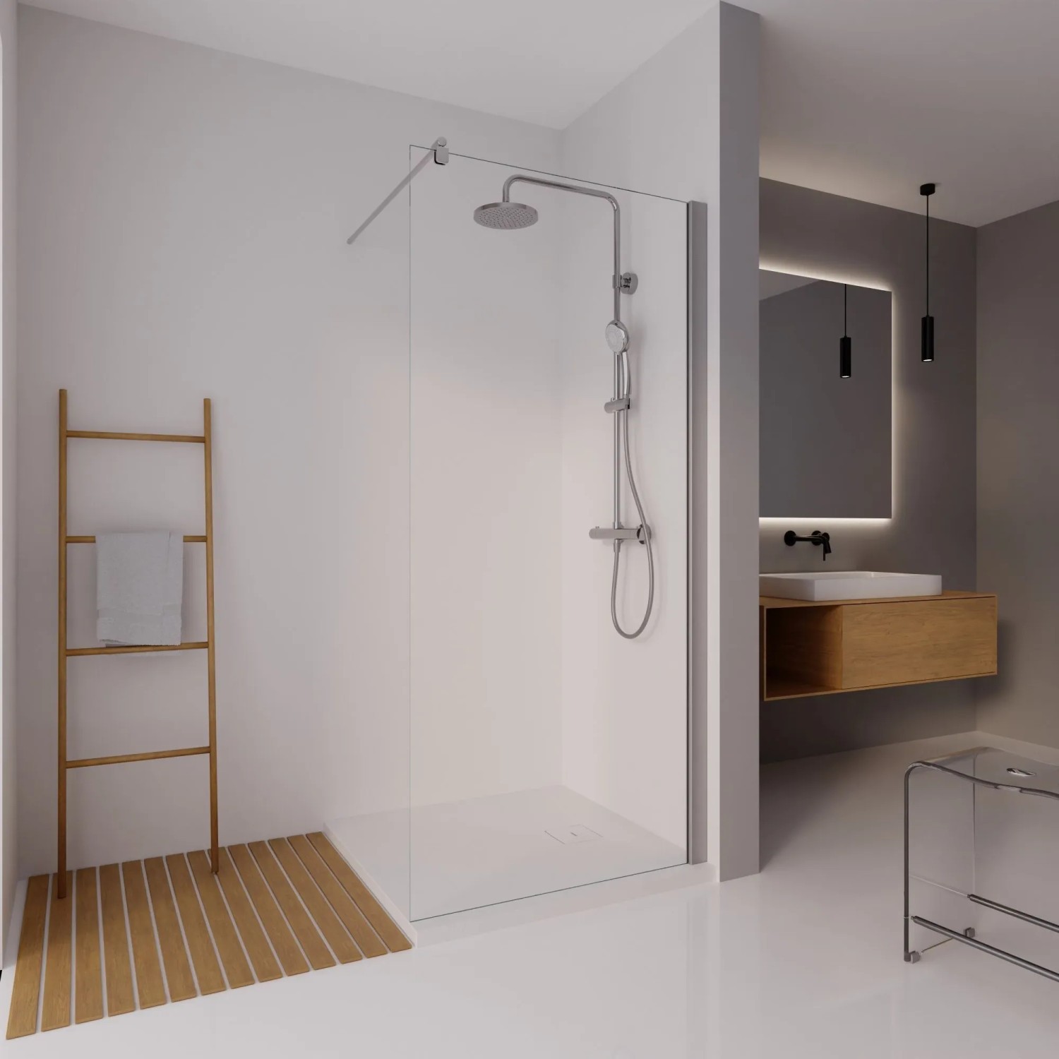 Schulte Glara Walk in Dusche 90x190 cm 5mm ESG Duschwand Klarglas Chromoptik