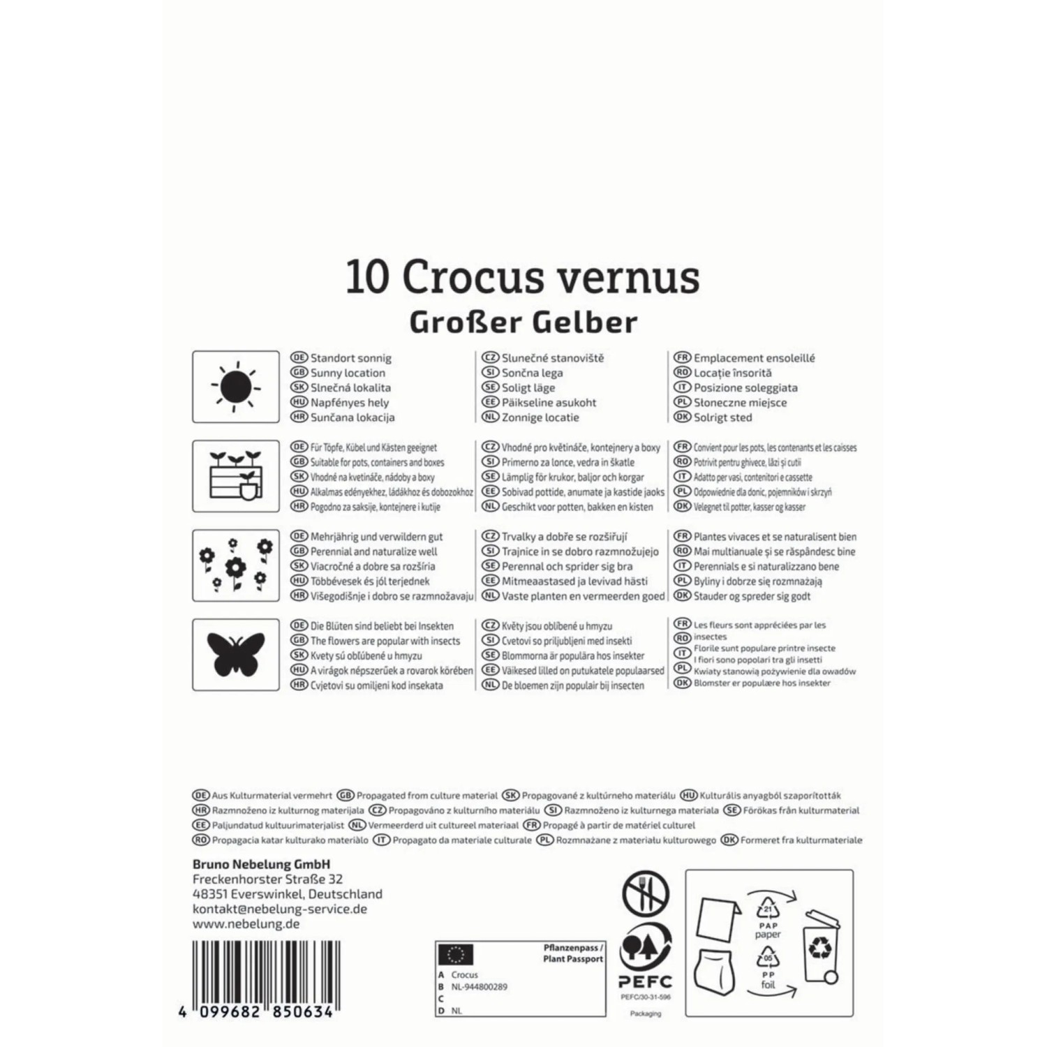 Verpackung Kiepenkerl Krokus Großer Gelber, 10 Stück Blumenzwiebeln für den Garten.