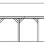 Skizze Satteldach-Carport Wallgau, 620x500 cm, Nussbaum, rote Schindeln, Seitenansicht mit Höhenangabe.