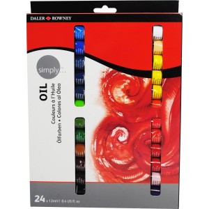 Daler-Rowney Ölfarben-Set mit 24 Farbtuben à 12ml im Karton, ideal für Einsteiger.