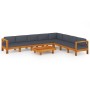 9-tlg. Garten Lounge Set aus Akazienholz mit dunkelgrauen Auflagen und Tisch.