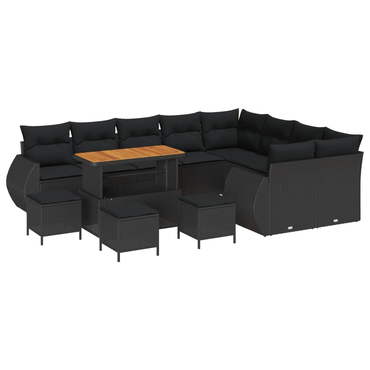 vidaXL Gartensofa-Set mit Kissen mit Kissen 13 Stk Schwarz Poly Rattan 3363869