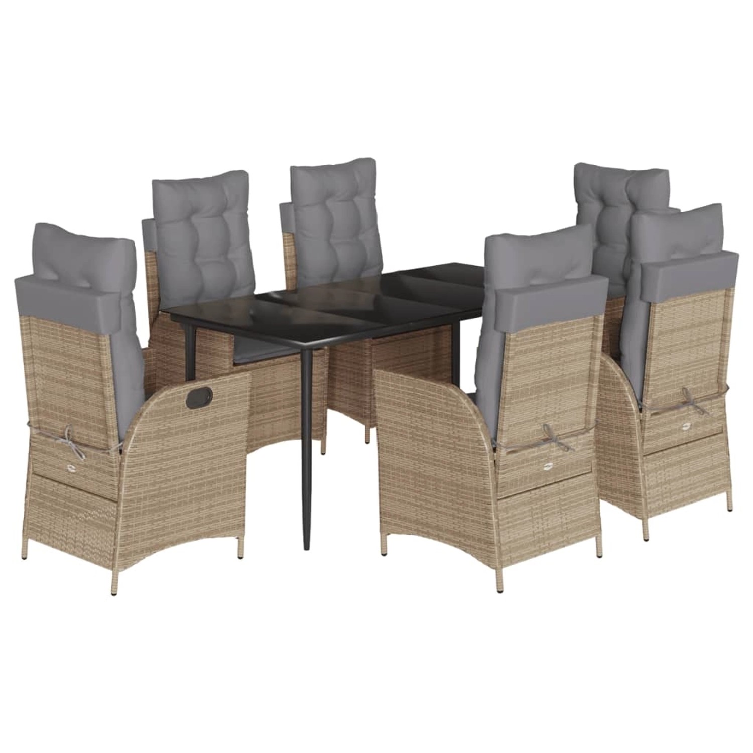 vidaXL 7-Tlg Garten-Essgruppe mit Kissen Beige Poly Rattan 3213259 günstig online kaufen