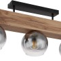 Globo Deckenleuchte Moitas, 3-flammig, schwarz-matt mit Rauchglas-Schirmen und Holzoptik.