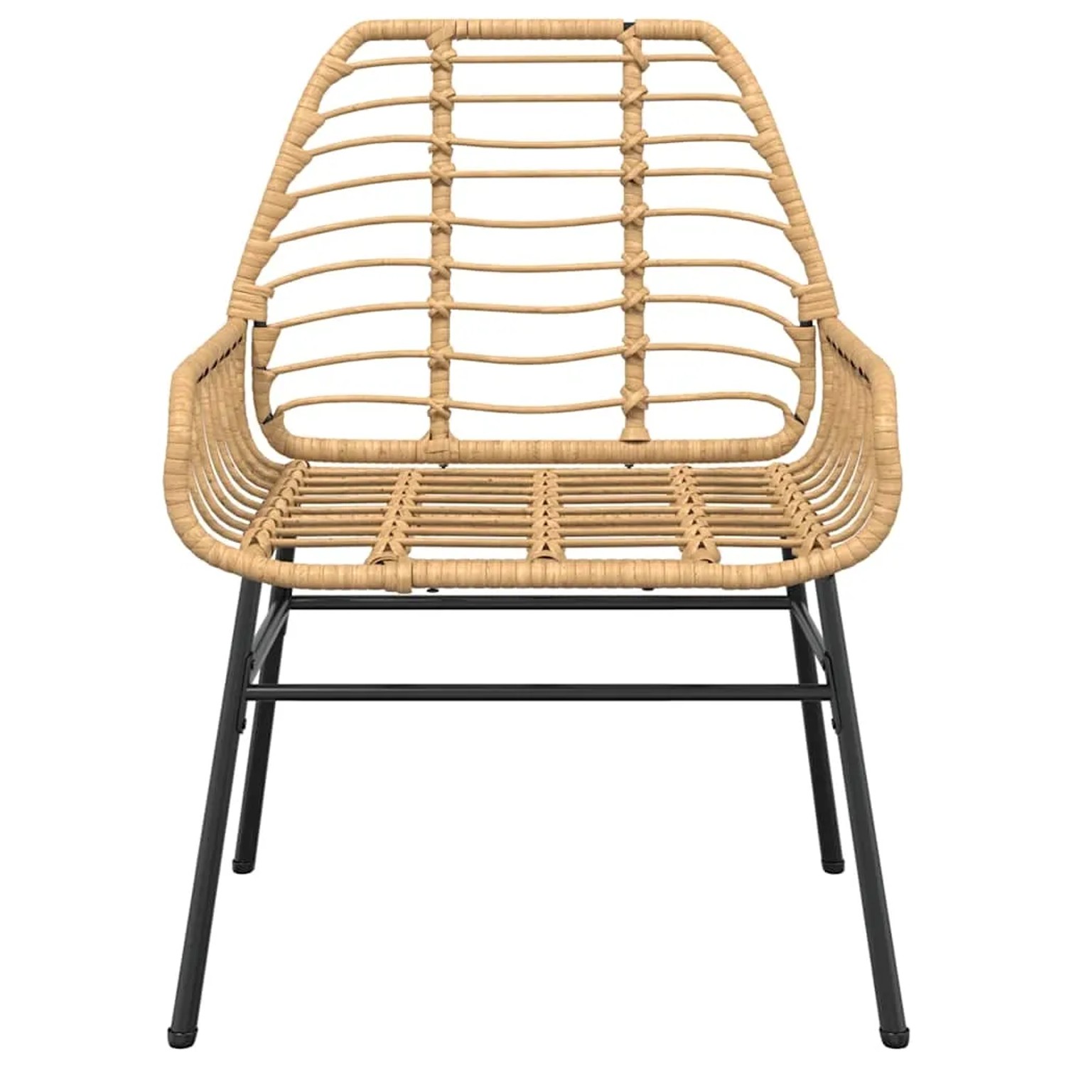 Gartenstuhl aus braunem Poly Rattan mit schwarzem Stahlgestell, Teil des vidaXL 5-tlg. Garten-Esszimmersets.