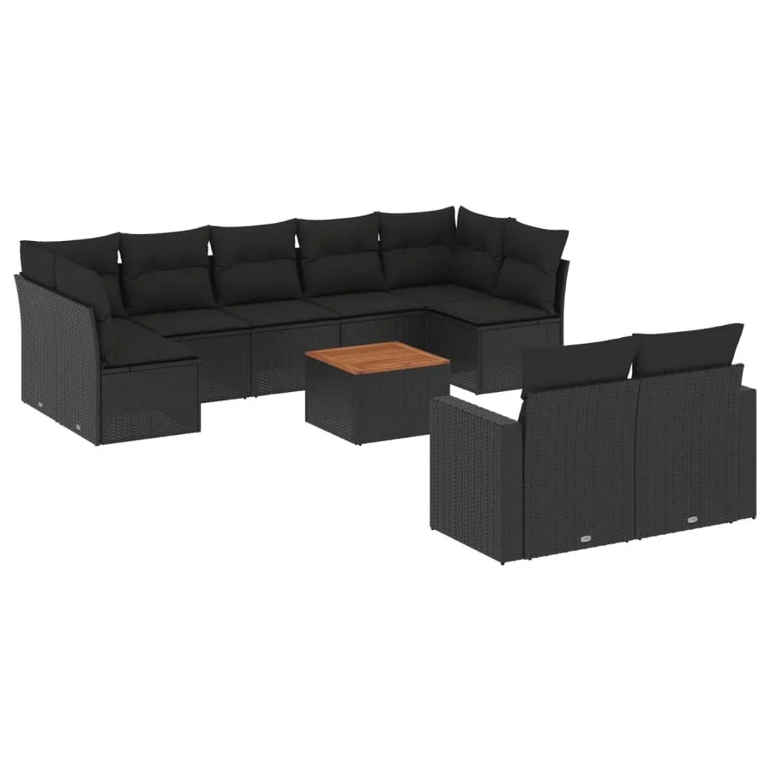 vidaXL 10-Tlg Garten-Sofagarnitur mit Kissen Schwarz Poly Rattan 3224270 günstig online kaufen