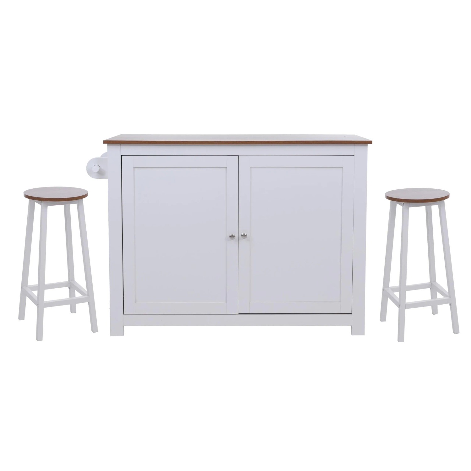 MCW Kücheninsel P61 mit 2 Sitzhockern Staufächer MDF 90x120x45cm Weiß Helles Holz