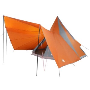 vidaXL Familien-Tipi-Zelt, grau und orange, mit großem Vordach. Ideal für Camping & Outdoor.