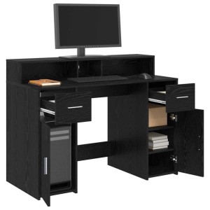 Schwarzer vidaXL Schreibtisch mit Schubladen, Türen und Regalen aus Holzwerkstoff, 120x55x91 cm.