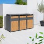Westmann Mülltonnenbox Varius 3 für 3 Mülltonnen, Anthrazit Stahl mit Holzoptik Fronten, auf Terrasse.
