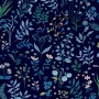 Blau gemusterte Vliestapete Holcombe Floral von Joules mit Blumen und Blättern.