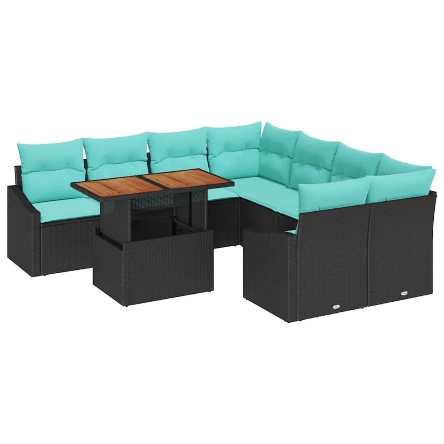 vidaXL Garten Essgruppe mit Kissen 9-Tlg Schwarz und Teal 3349822