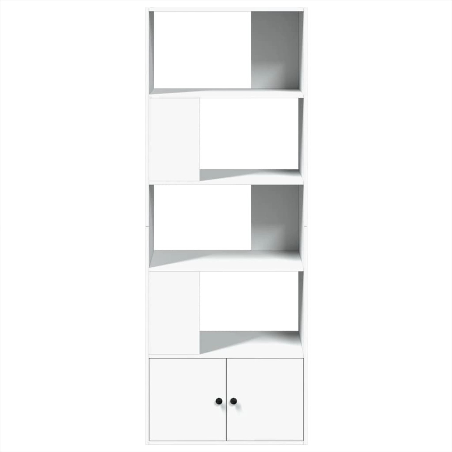 Weißes VidaXL Bücherregal (70x36x189 cm) aus Holzwerkstoff mit Fächern und Türen.