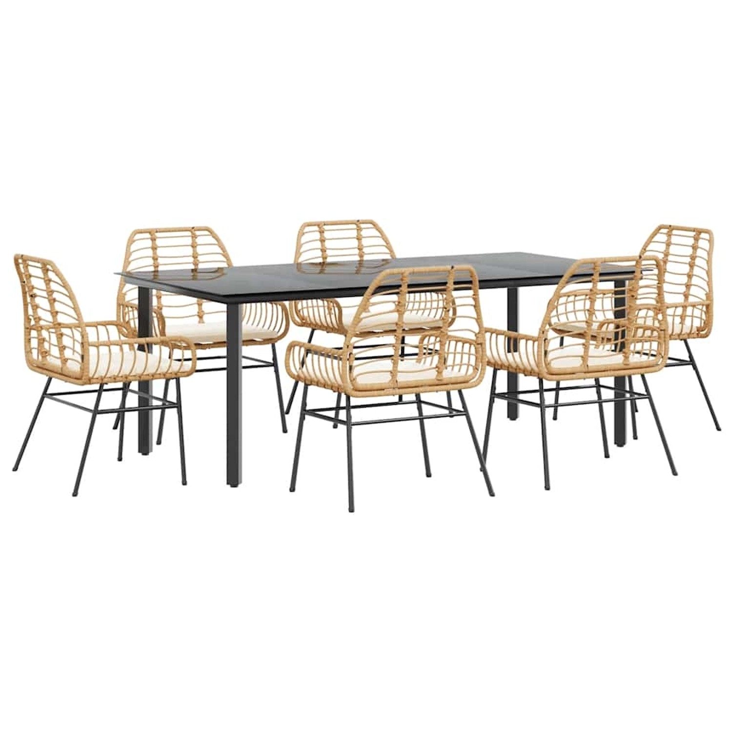 vidaXL 7-Tlg Garten-Essgruppe mit Kissen Braun Poly Rattan Glas 3334560 günstig online kaufen