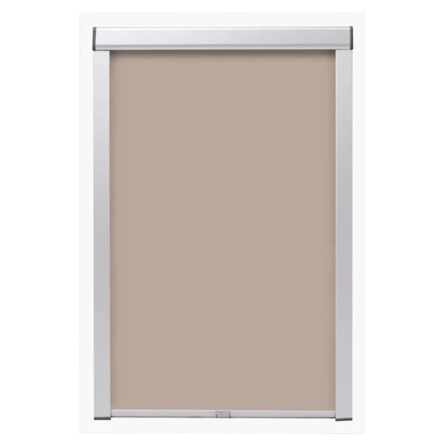 Beige Verdunkelungsrollo F06 für Velux Fenster, Ansicht von vorn.