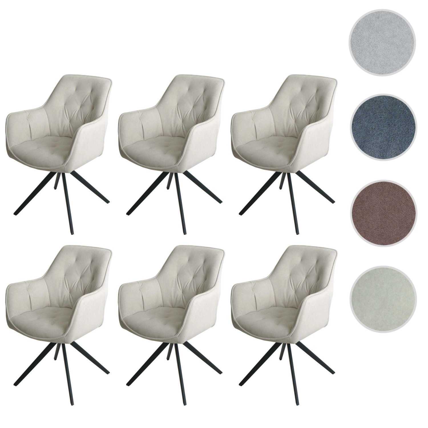 6er-Set Polsterstühle MCW L80 in Creme-Beige mit Drehfunktion und Stahlgestell.