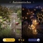 Salcar LED Solar Feuerwerk Lichterkette im Garten: Tag (aus) und Nacht (warmweiß leuchtend). Automatische Funktion.