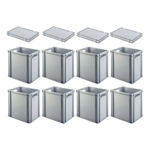 PROREGAL SuperSparSet: 4 graue Euroboxen (37L) mit Deckel, ideal zur Aufbewahrung und für den Transport.