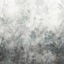 Komar Fototapete Wondrous Watermarks mit Aquarell-Dschungelmotiv in Grau- und Blautönen.