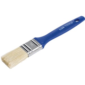 LUX Flachpinsel Dispersion, 30 mm breit, mit blauem Griff und Kunstborsten.