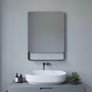 Aquabatos Badspiegel 60x80 cm mit Ablage, schwarz matter Rahmen, rechteckig, zur Wandmontage.