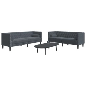 Dunkelgraues 2-tlg. Chesterfield Sofa-Set mit Nackenrollen.