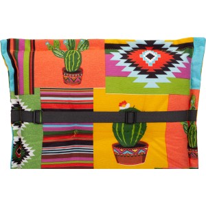 Bunte Saumauflage Tijuana für Hochlehner Gartenstuhl mit Kaktus- und Ethno-Muster.