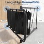 Schwarzer Klapptritt mit rutschfesten Gummifüßen auf verschiedenen Böden wie Hartholz, Vinyl, Teppich und Marmor für sicheren Stand.