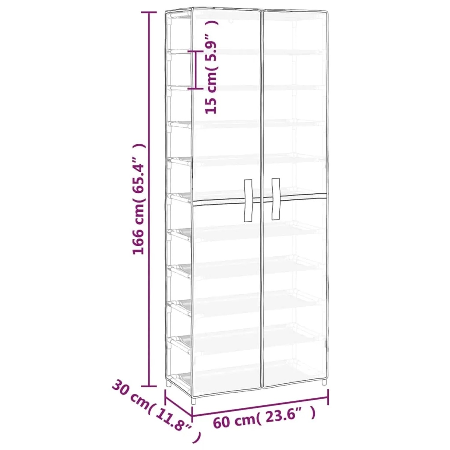 vidaXL Schuhschrank Grau 60x30x166 cm Stoff 337259_8