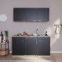 Respekta Küchenzeile KB150ESS, 150 cm, Schwarz-Eiche Sägerau, mit Spüle, Kochfeld und Kühlschrank.