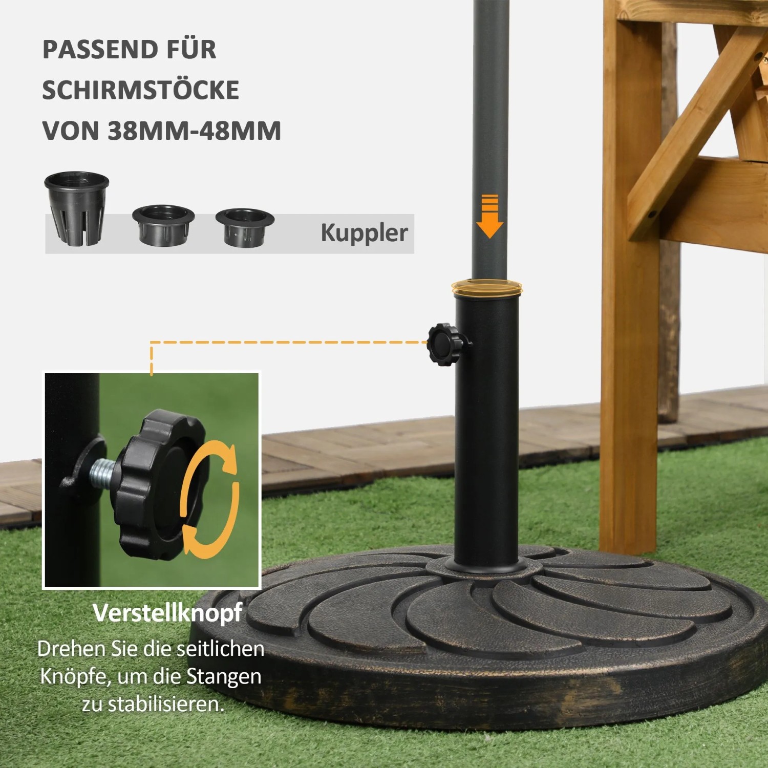 Furnicato Schirmständer, schwarz, Ø53cm, mit Feststellknopf für sicheren Halt des Sonnenschirms.