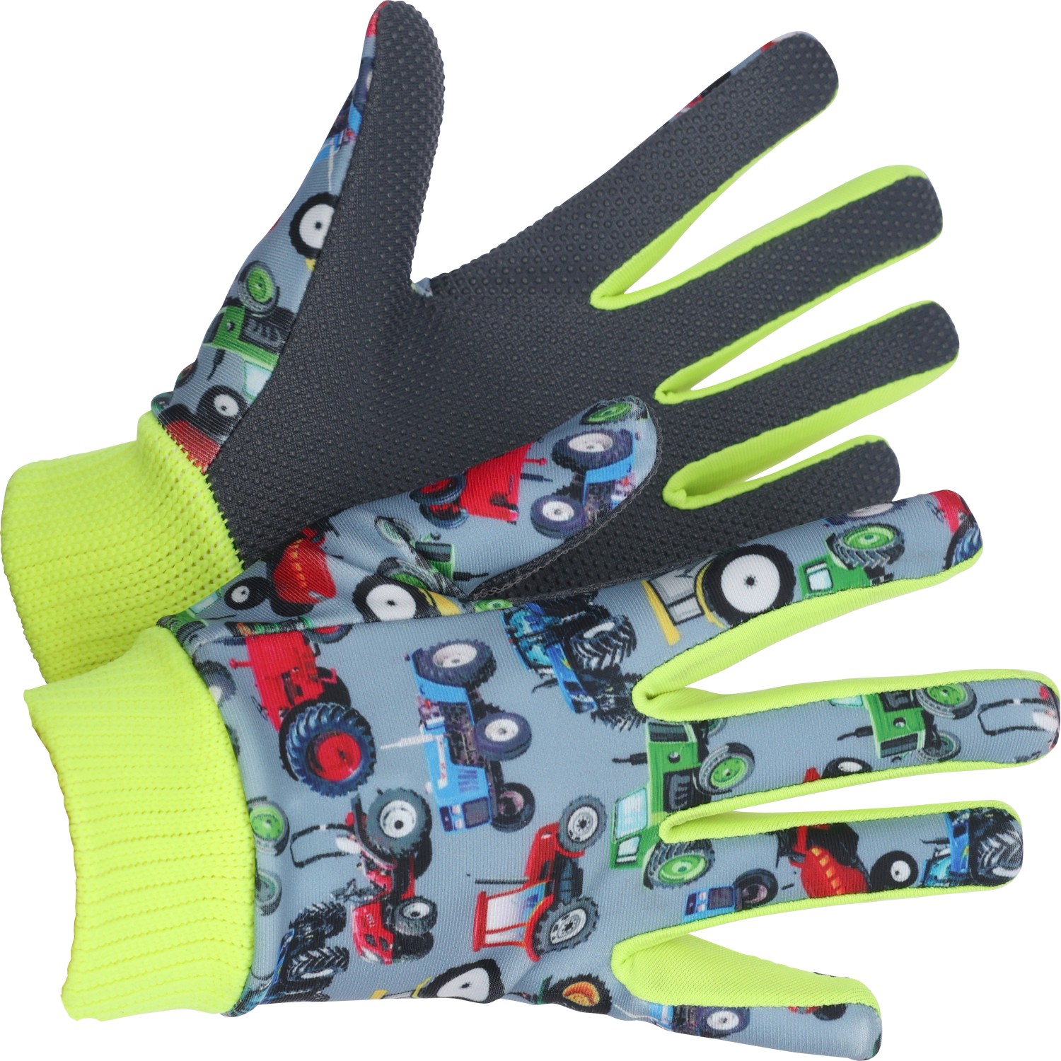 LUX Kinderhandschuhe Gr. 5 mit Traktor-Motiv, ideal für Gartenarbeit und zum Spielen.