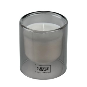 Schöner Wohnen Duftkerze S Cedar im grauen Glas, Durchmesser 7,5 cm.