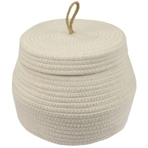 HMF 39031-MH-30 Aufbewahrungskorb Badezimmer Rund Korb Deckel Baumwolle Hoch 25 x 19 cm Creme