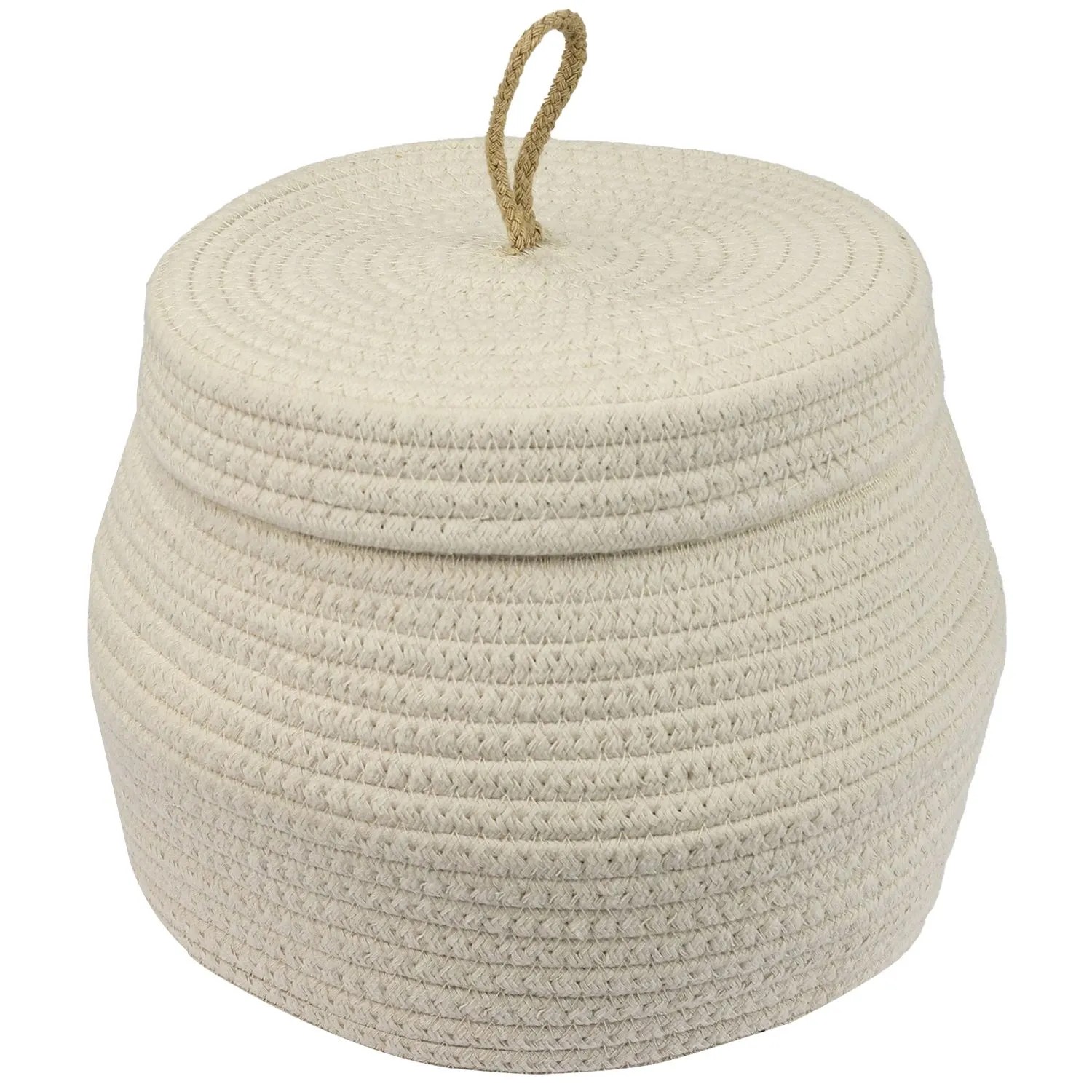 HMF 39031-MH-30 Aufbewahrungskorb Badezimmer Rund Korb Deckel Baumwolle Hoch 25 x 19 cm Creme