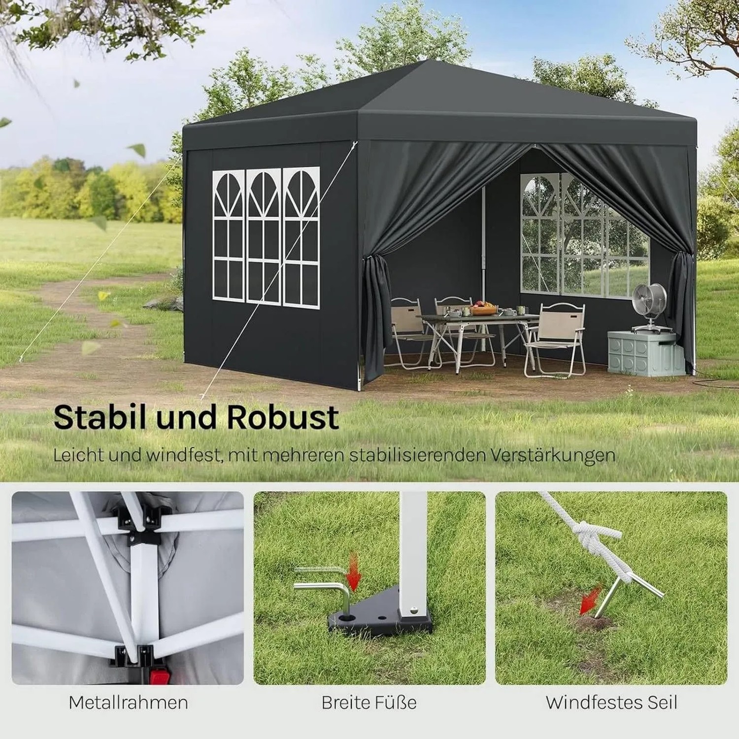 WOLTU Pavillon Pop-Up Wasserdichter Sonnenschutz Pagodenzelt 3x3 m Anthrazit_4