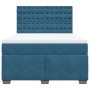 Blaues vidaXL Boxspringbett mit Matratze, 140x190 cm, Samt-Bezug und gepolstertem Kopfteil.