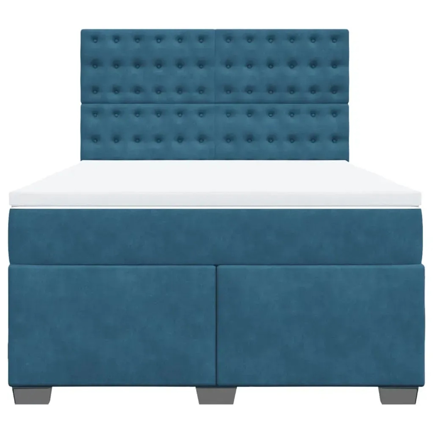 Blaues vidaXL Boxspringbett mit Matratze, 140x190 cm, Samt-Bezug und gepolstertem Kopfteil.