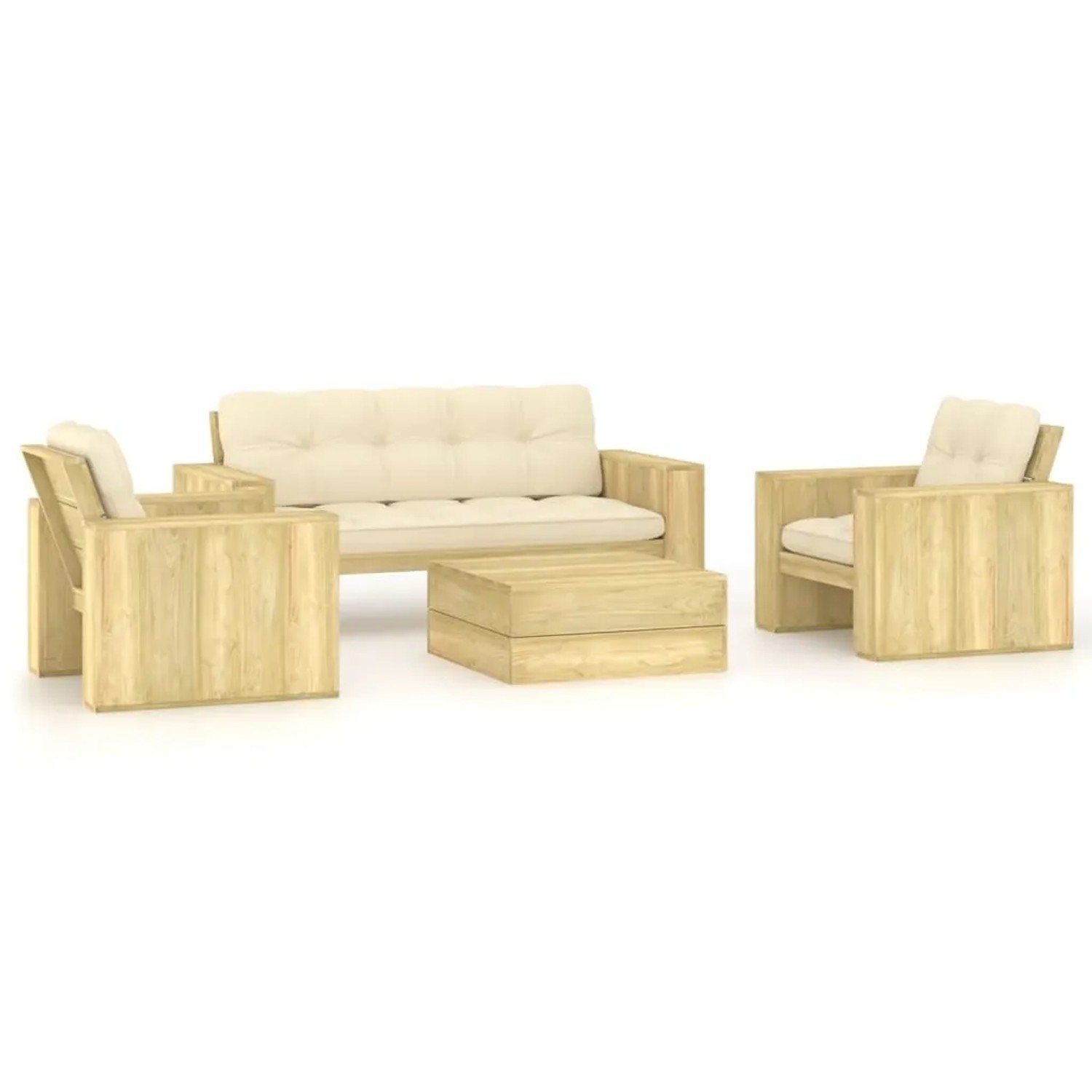 vidaXL 4-Tlg Garten-Lounge-Set mit Kissen Kiefernholz Imprägniert 3065782