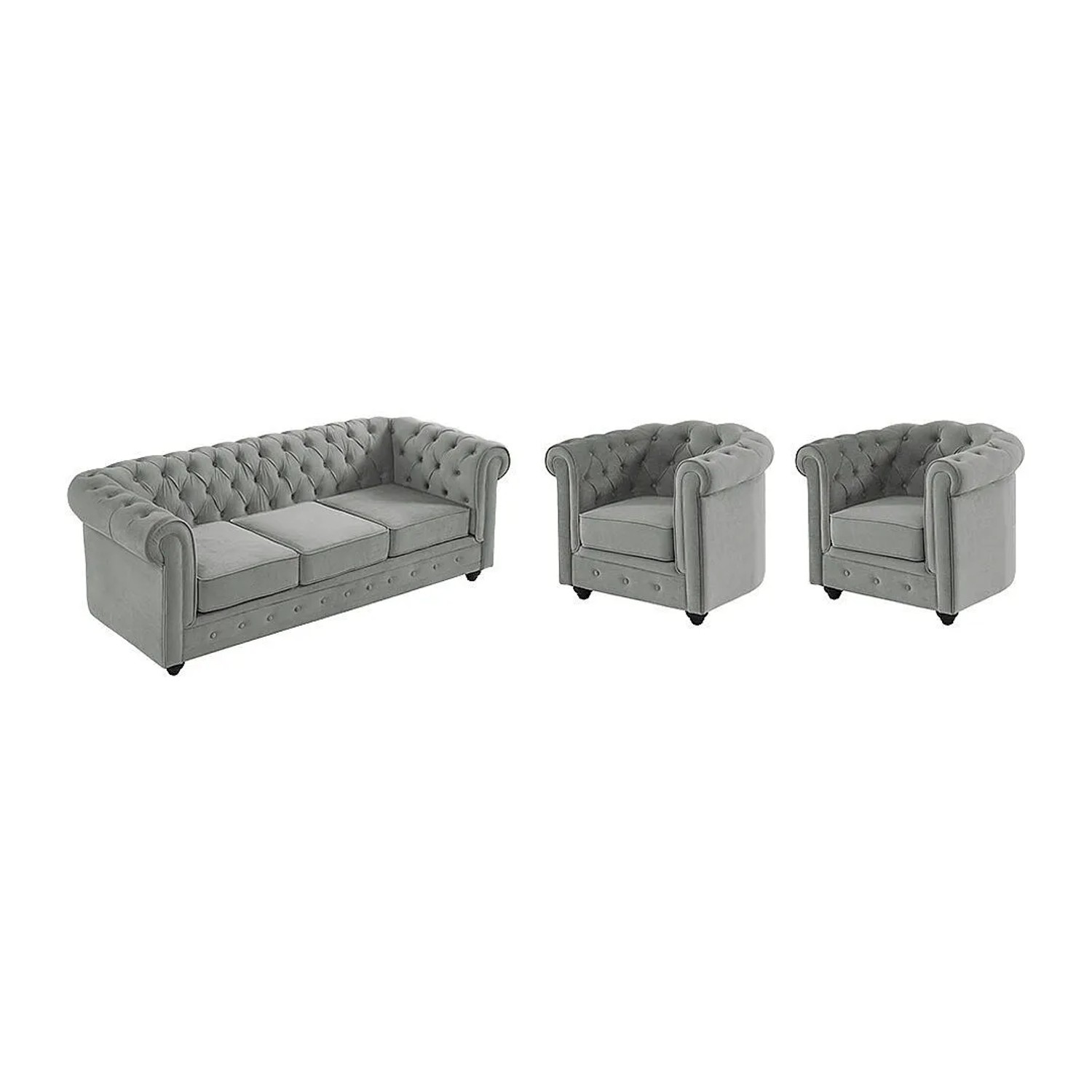 Vente-unique Couchgarnitur Mit Sessel Chesterfield Hellgrau 205 cm  82 cm