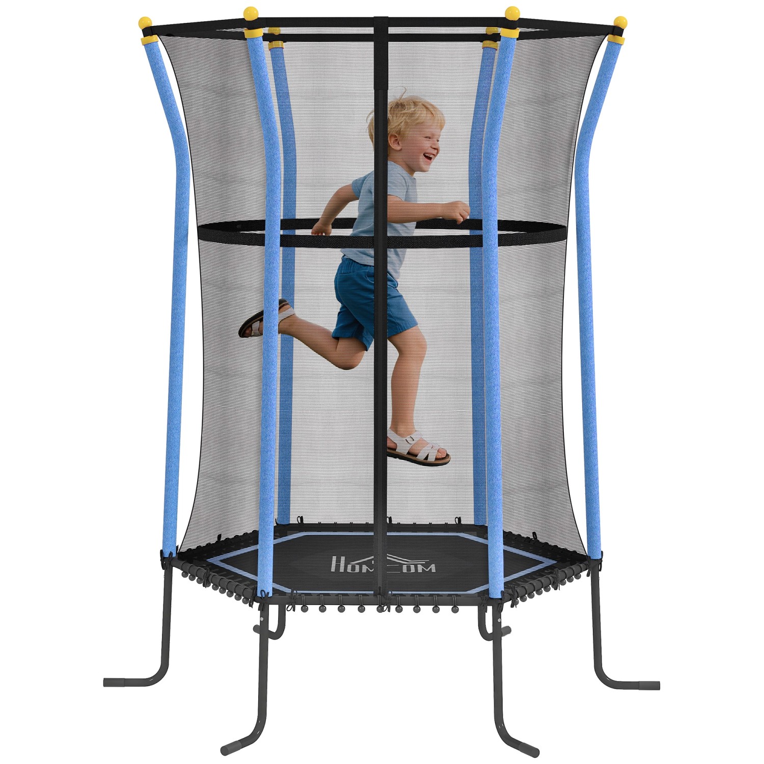 HOMCOM Kids Trampoline Stahl Kunststoff Blau Ø163,5 x H190 cm