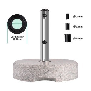 Sekey Schirmständer, 25 kg Granitfuß mit Edelstahlrohr und Hülsen für 22-38 mm Schirmstöcke.