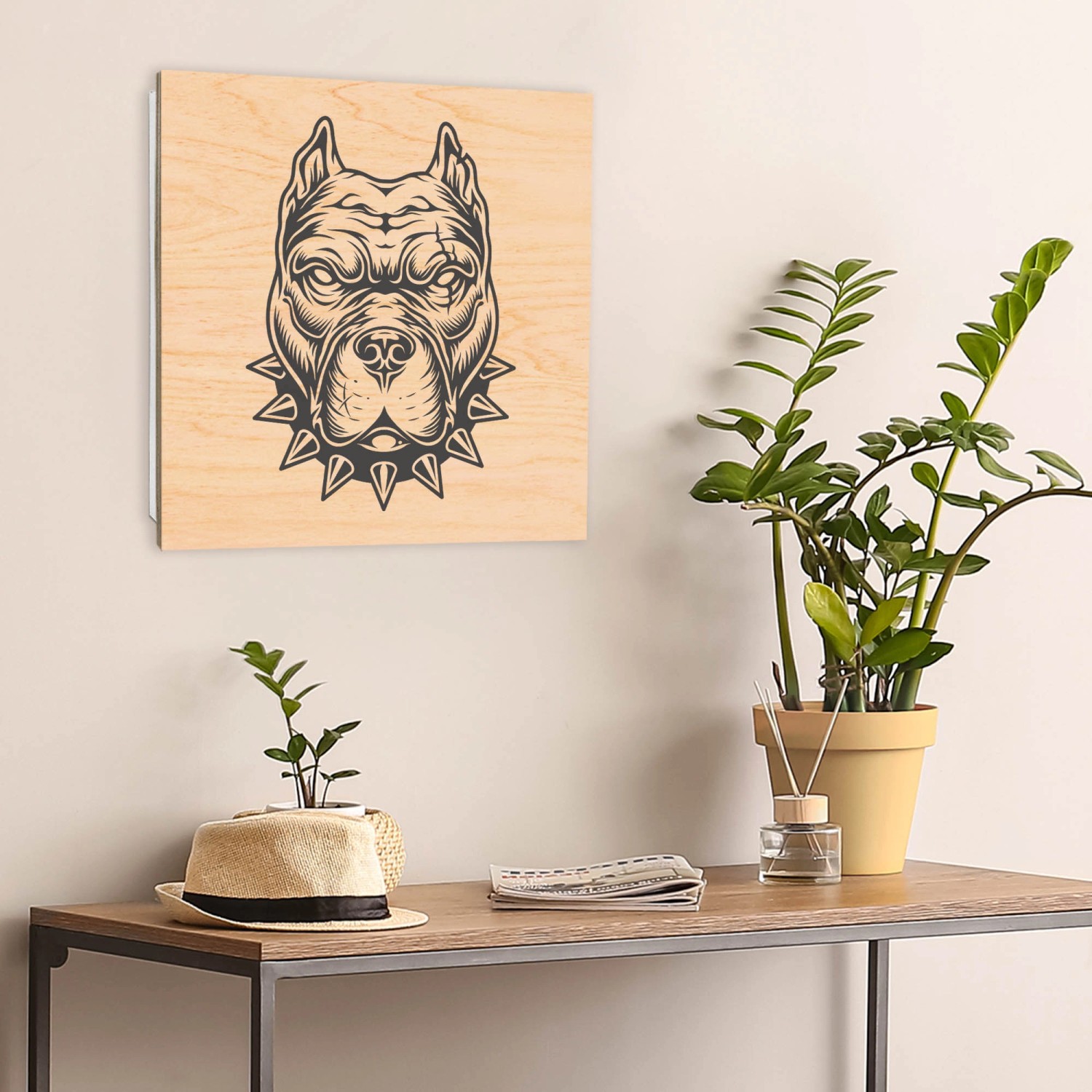 Banjado Schlüsselkasten mit Pitbull Portrait auf Holzfront, 30x30cm, 50 Haken.