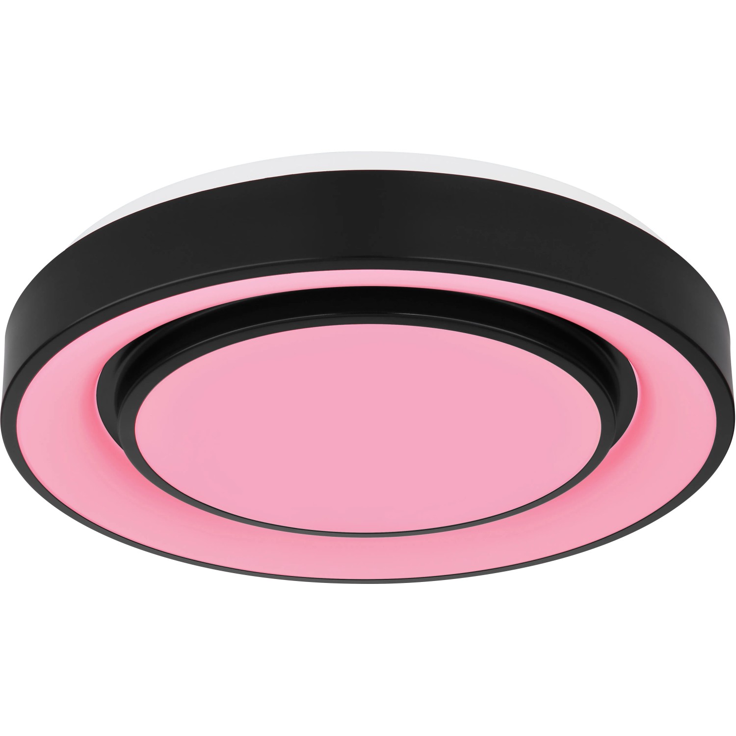 Globo LED Deckenleuchte Sully, Ø 38cm, schwarz/opal mit pinkfarbenem Licht.