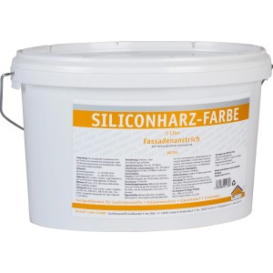 Eimer Laier Silikonharz-Fassadenfarbe, Weiß, 5 Liter. Für Fassadenanstriche auf mineralischen Untergründen.