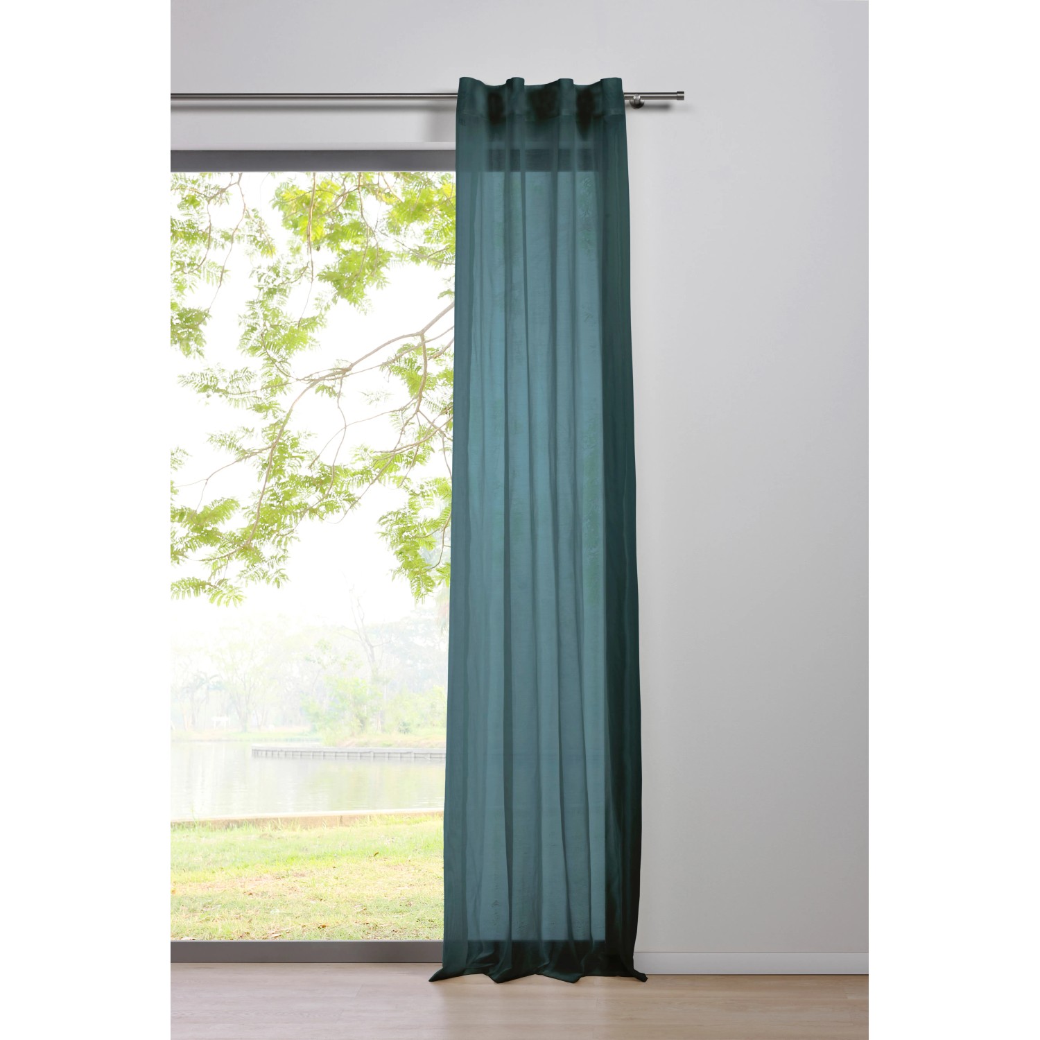 Blauer Mydeco Schlaufenschal Pure, 300x135 cm, halbtransparenter Fenstervorhang.
