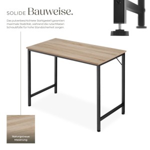 Tectake Schreibtisch Jenkins im Industrial Style mit Holzplatte in Eiche Sonoma und schwarzem Stahlgestell.